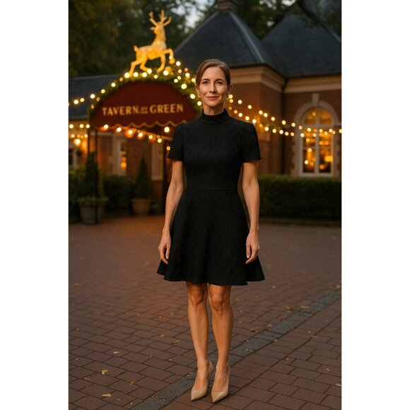 Jonathan Simkhai Costina Textured Crepe Fit and Flare Black Dress Architectural - Picture 7 of 16